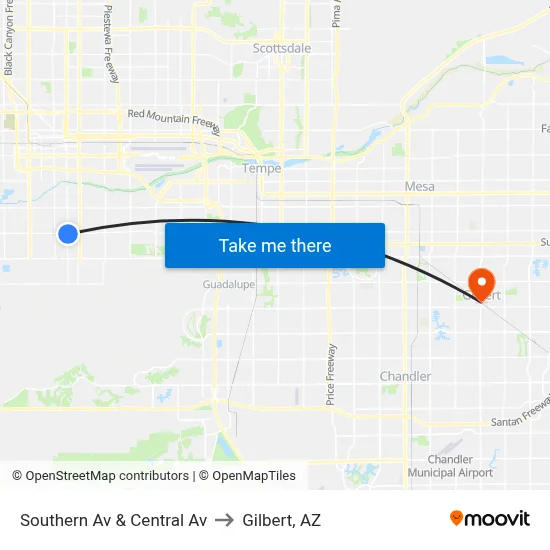 Southern Av & Central Av to Gilbert, AZ map