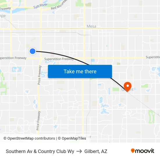 Southern Av & Country Club Wy to Gilbert, AZ map