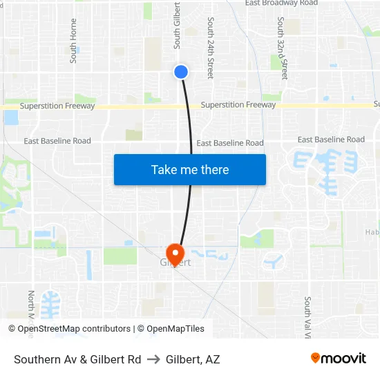 Southern Av & Gilbert Rd to Gilbert, AZ map