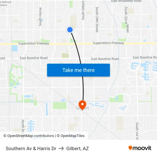 Southern Av & Harris Dr to Gilbert, AZ map
