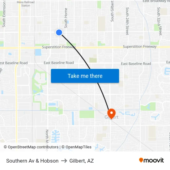 Southern Av & Hobson to Gilbert, AZ map