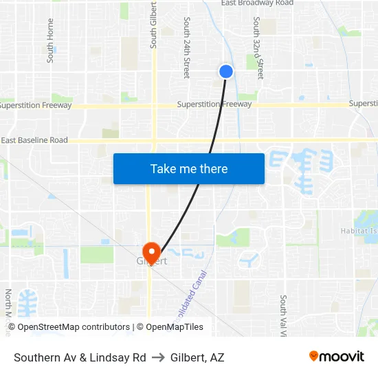 Southern Av & Lindsay Rd to Gilbert, AZ map