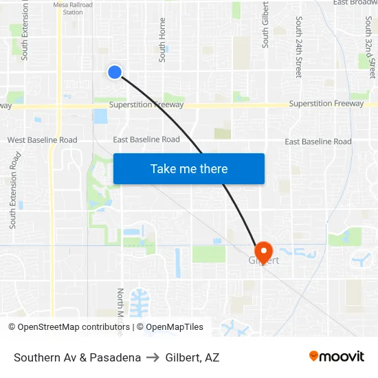 Southern Av & Pasadena to Gilbert, AZ map