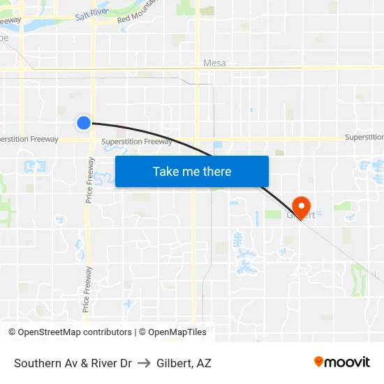 Southern Av & River Dr to Gilbert, AZ map