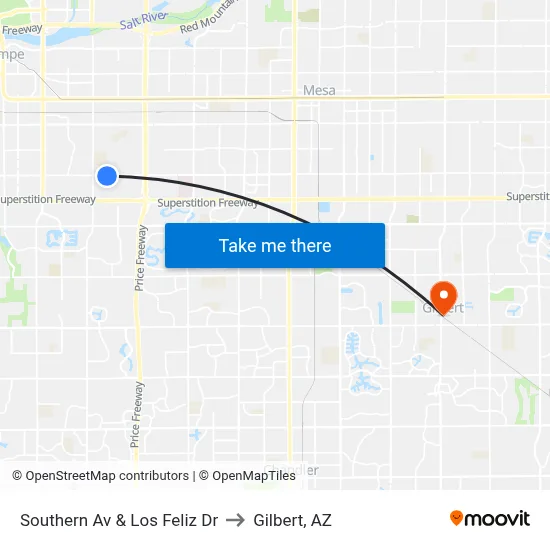Southern Av & Los Feliz Dr to Gilbert, AZ map