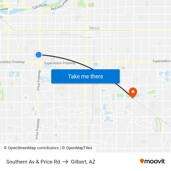 Southern Av & Price Rd to Gilbert, AZ map