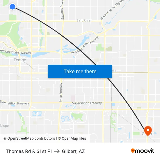 Thomas Rd & 61st Pl to Gilbert, AZ map