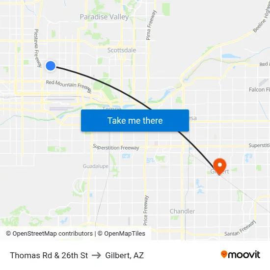 Thomas Rd & 26th St to Gilbert, AZ map