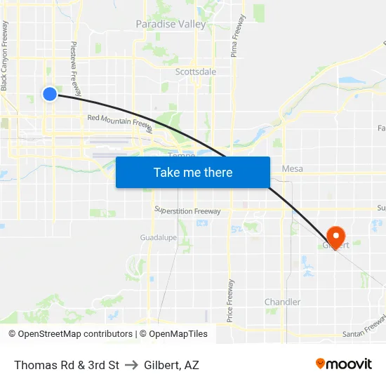 Thomas Rd & 3rd St to Gilbert, AZ map