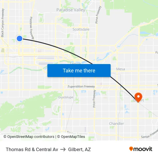 Thomas Rd & Central Av to Gilbert, AZ map