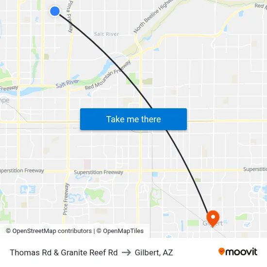 Thomas Rd & Granite Reef Rd to Gilbert, AZ map