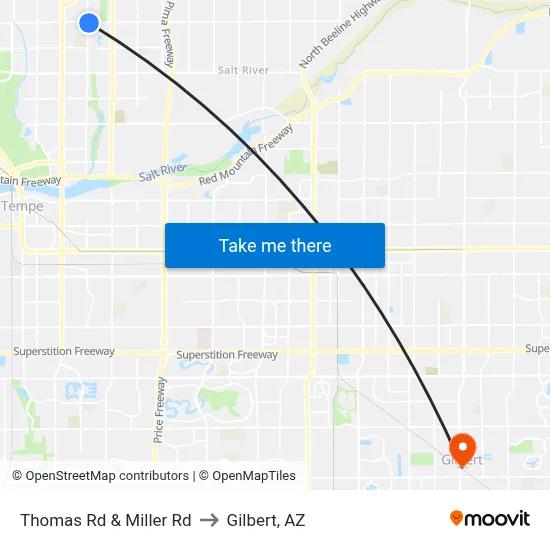 Thomas Rd & Miller Rd to Gilbert, AZ map