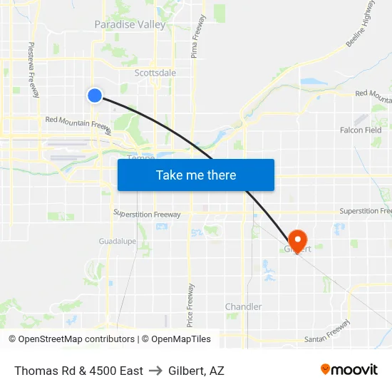 Thomas Rd & 4500 East to Gilbert, AZ map