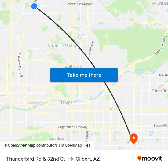 Thunderbird Rd & 32nd St to Gilbert, AZ map