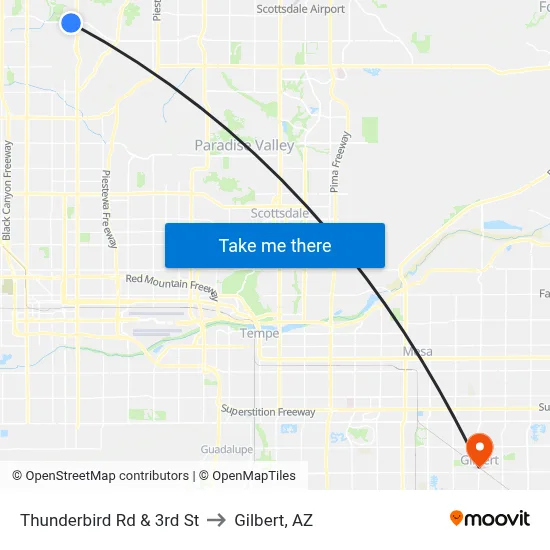 Thunderbird Rd & 3rd St to Gilbert, AZ map