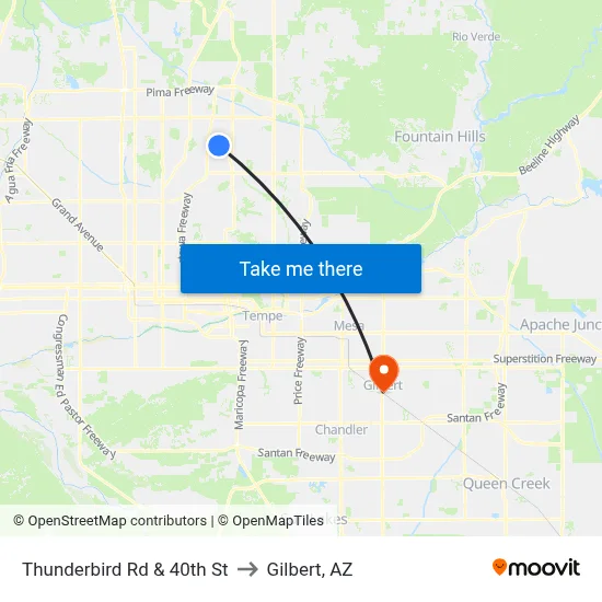 Thunderbird Rd & 40th St to Gilbert, AZ map