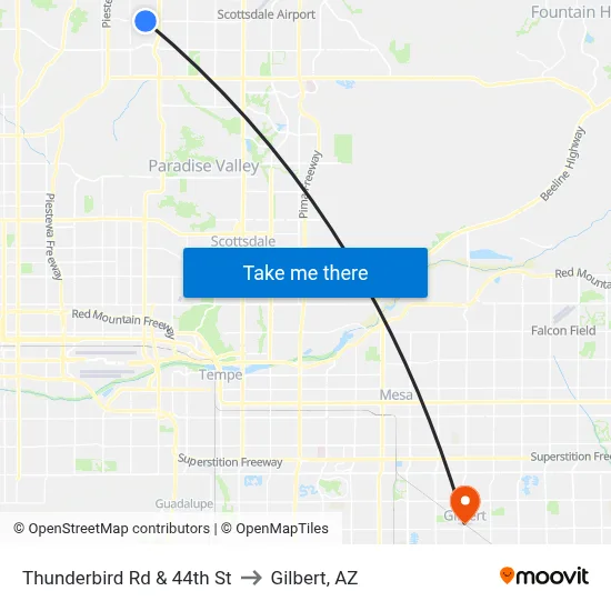 Thunderbird Rd & 44th St to Gilbert, AZ map