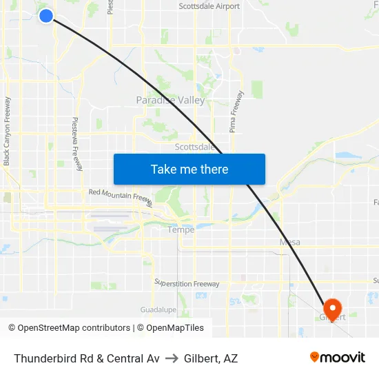 Thunderbird Rd & Central Av to Gilbert, AZ map
