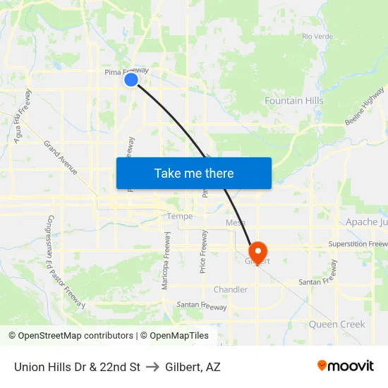 Union Hills Dr & 22nd St to Gilbert, AZ map