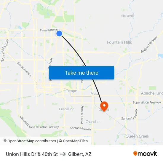 Union Hills Dr & 40th St to Gilbert, AZ map