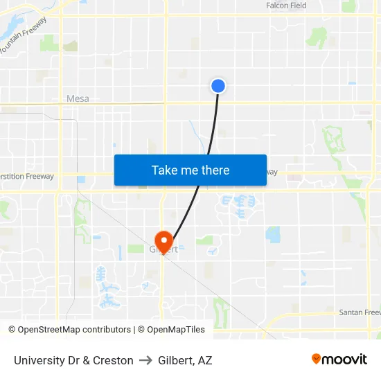 University Dr & Creston to Gilbert, AZ map