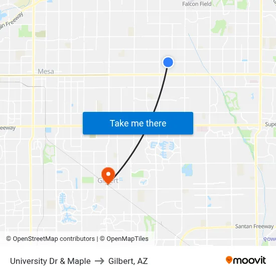 University Dr & Maple to Gilbert, AZ map