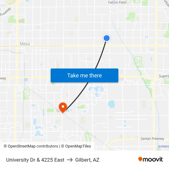 University Dr & 4225 East to Gilbert, AZ map