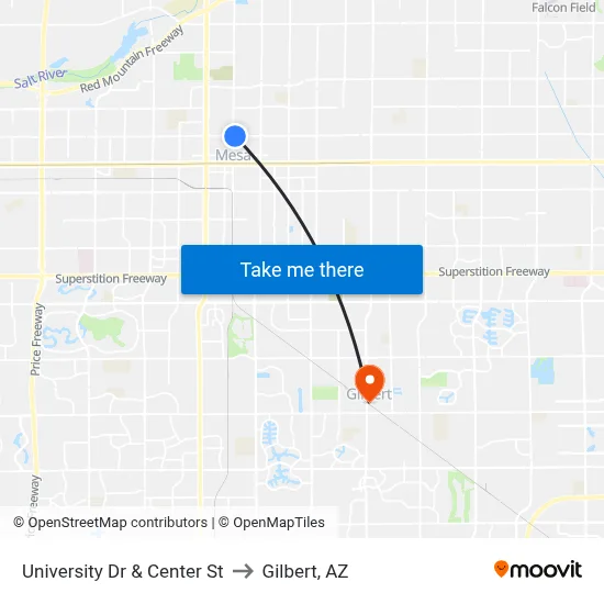 University Dr & Center St to Gilbert, AZ map