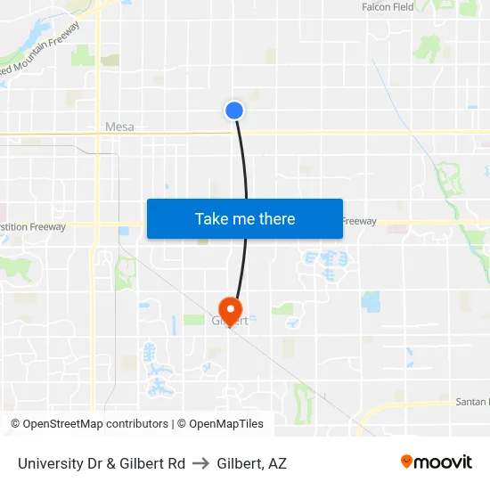 University Dr & Gilbert Rd to Gilbert, AZ map