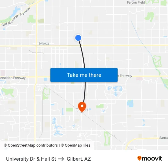 University Dr & Hall St to Gilbert, AZ map