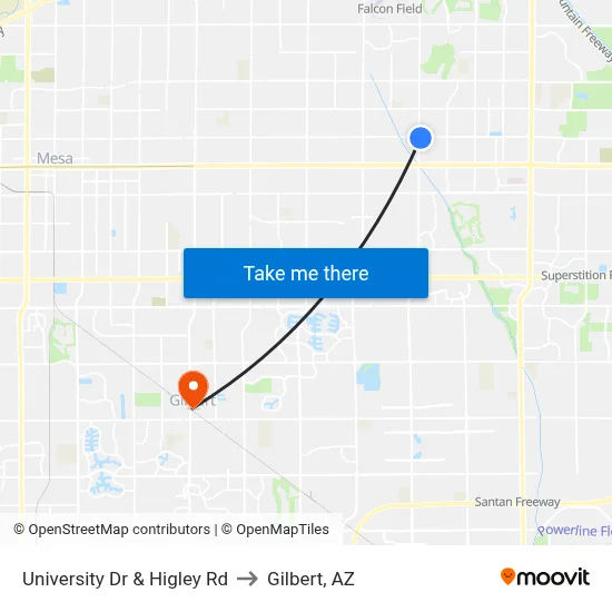University Dr & Higley Rd to Gilbert, AZ map