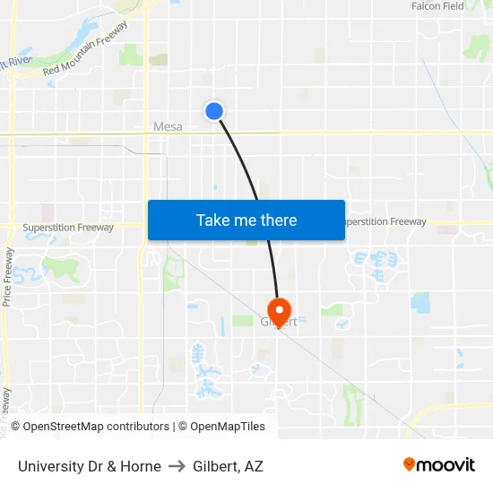 University Dr & Horne to Gilbert, AZ map