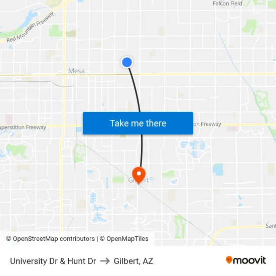 University Dr & Hunt Dr to Gilbert, AZ map