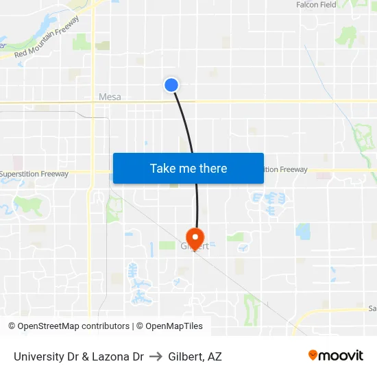 University Dr & Lazona Dr to Gilbert, AZ map