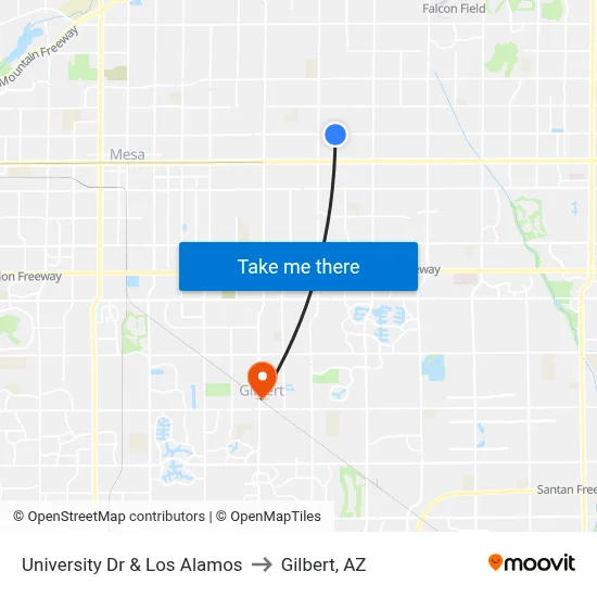 University Dr & Los Alamos to Gilbert, AZ map