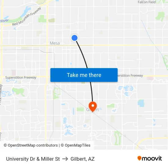 University Dr & Miller St to Gilbert, AZ map