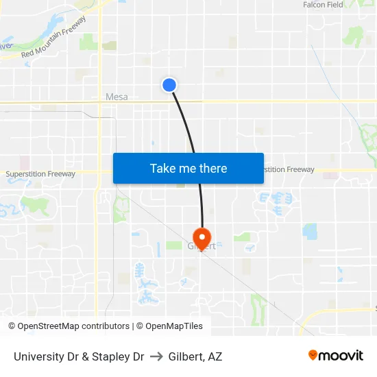 University Dr & Stapley Dr to Gilbert, AZ map