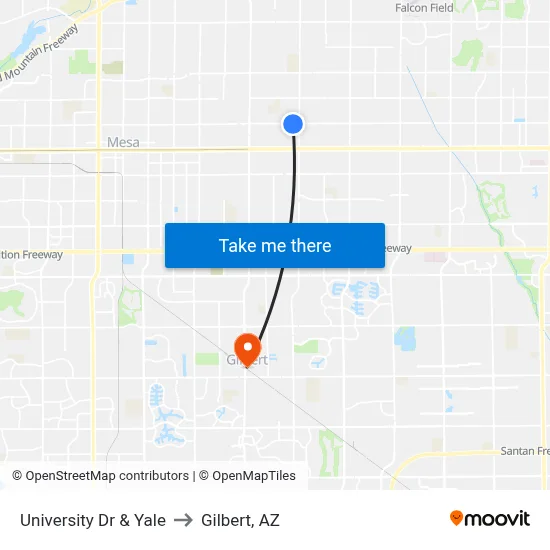 University Dr & Yale to Gilbert, AZ map