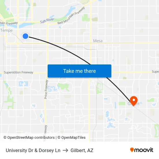 University Dr & Dorsey Ln to Gilbert, AZ map
