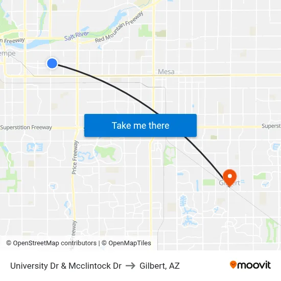 University Dr & Mcclintock Dr to Gilbert, AZ map