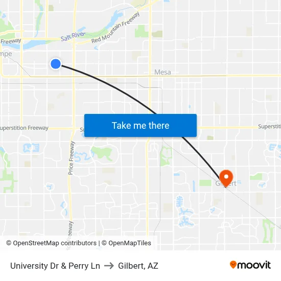 University Dr & Perry Ln to Gilbert, AZ map