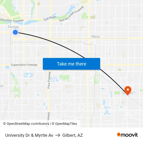 University Dr & Myrtle Av to Gilbert, AZ map