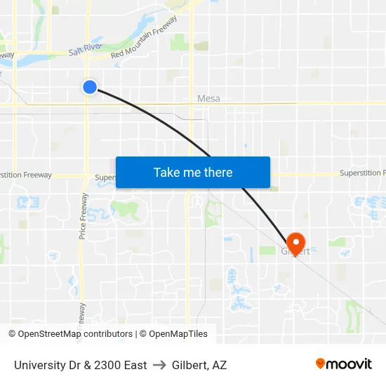 University Dr & 2300 East to Gilbert, AZ map