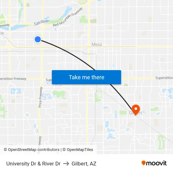 University Dr & River Dr to Gilbert, AZ map