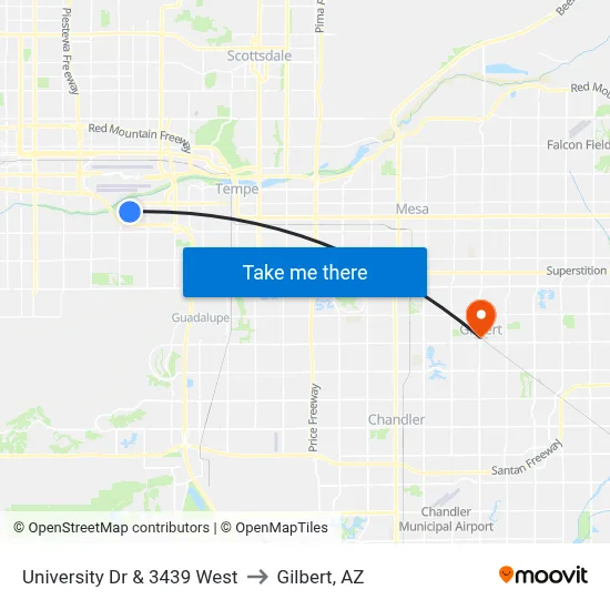 University Dr & 3439 West to Gilbert, AZ map