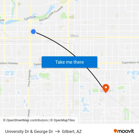 University Dr & George Dr to Gilbert, AZ map