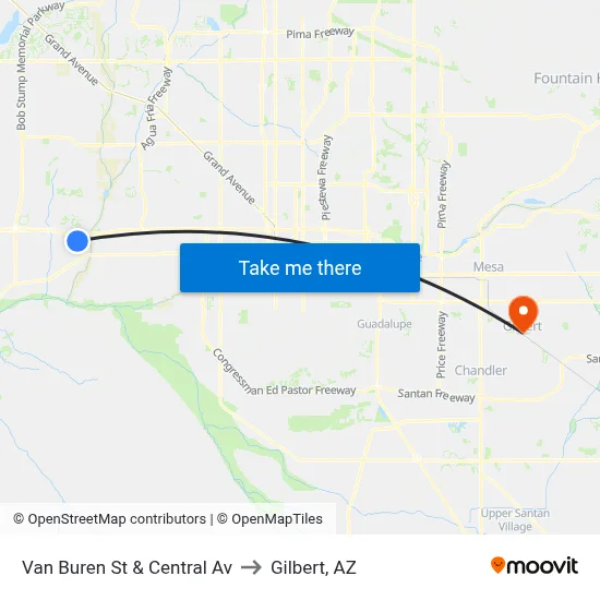 Van Buren St & Central Av to Gilbert, AZ map