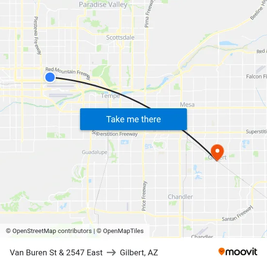 Van Buren St & 2547 East to Gilbert, AZ map
