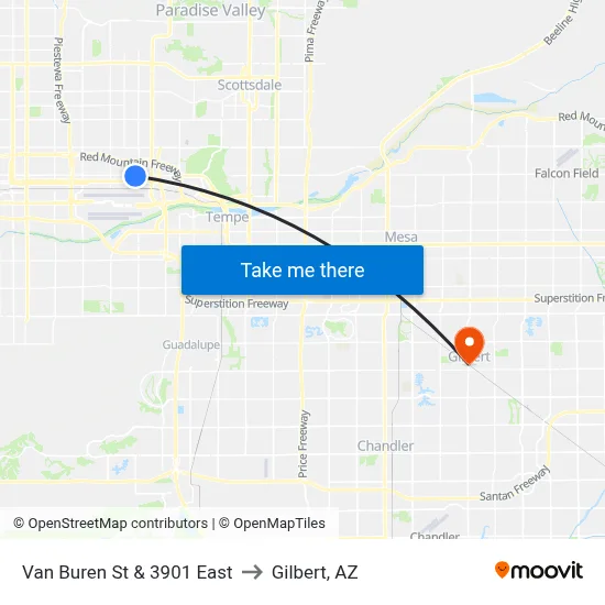 Van Buren St & 3901 East to Gilbert, AZ map