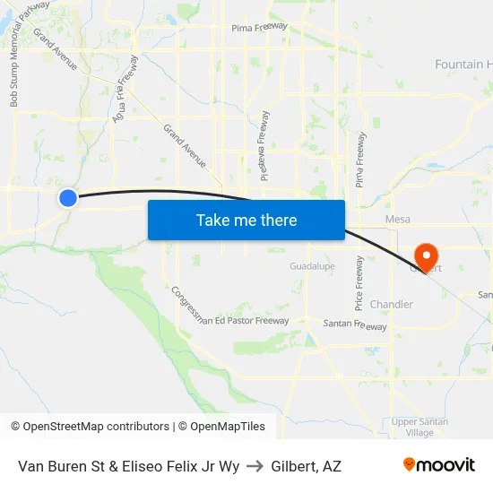 Van Buren St & Eliseo Felix Jr Wy to Gilbert, AZ map